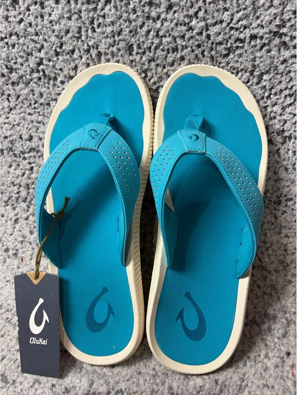 OluKai Ulele Mens Size 12 Tropic Blue Flip Flop Sandals 10435-3X3X NWT